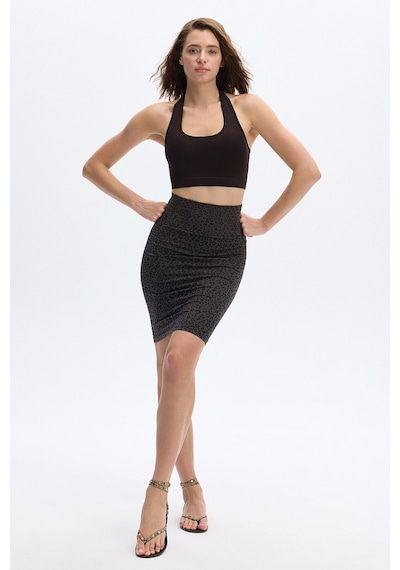 Subtone Boyundan Geçmeli Ribli Crop Top Koyu Kahve Kahverengi