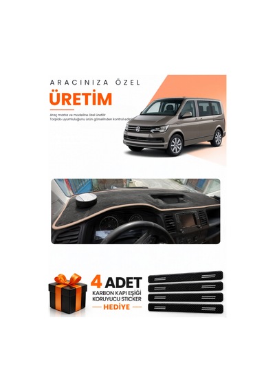 Vw Transporter T6 Çukurlu 2015-2020 Uyumlu Torpido Koruma Örtüsü Oto Kılıfı - Siyah Bej
