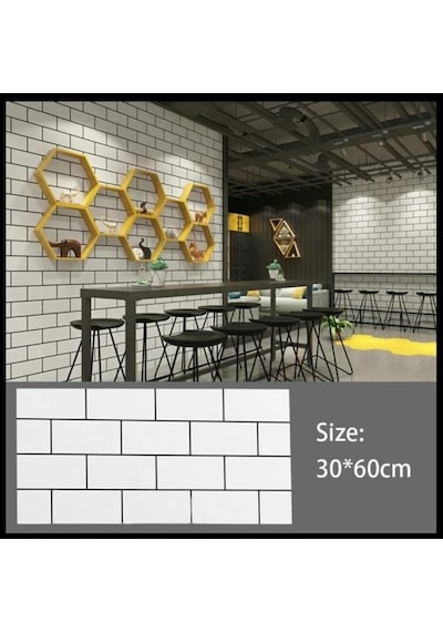 6 Adet 60x30cm Beyaz Tuğla Desen Yapışkanlı Karavan Prefabrik Banyo Wc Duvar Paneli Shiny-19
