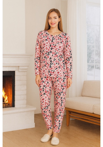 Remsa Kadın Desenli Comfort Pijama Takımı 0498 Nar Çiçeği Narçiçeği