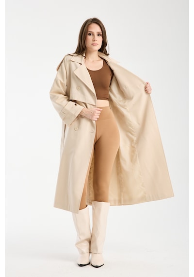 Bej Oversize Kruvaze Kapama Rüzgarlık Detaylı Trençkot 44956