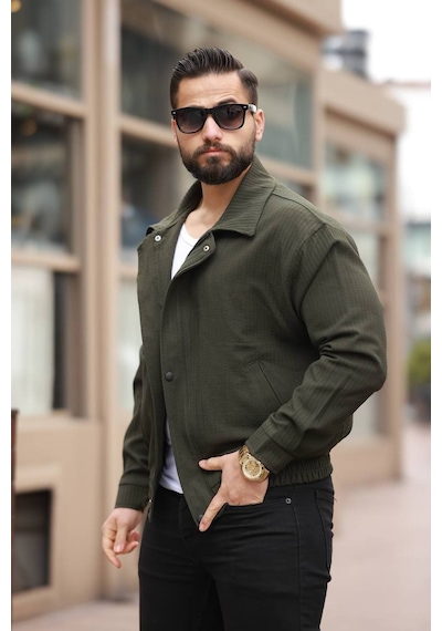 Unisex Yeni Sezon Kapitone Dolgulu Oversize Vintage Haki Çzgl
