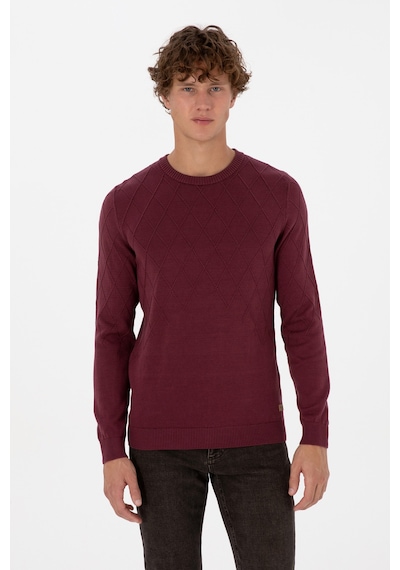 U.S. Polo Assn. Erkek Slim Fit Bisiklet Yaka Desenli Bordo Kazak 50315748-VR177