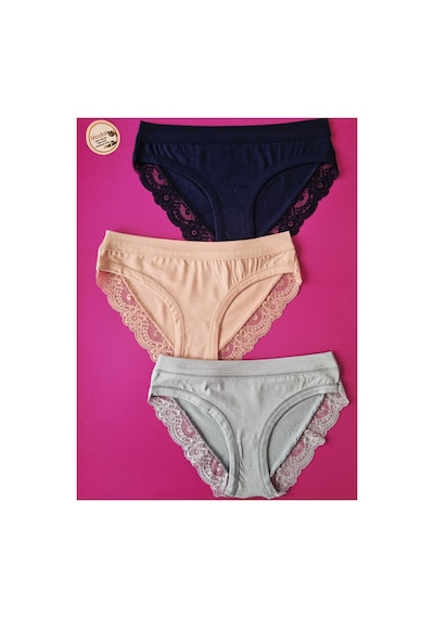 Demirsa Boutique Dantelli Ve Biye Detaylı 3'lü Lacivert, Pudra Ve Mavi Renk Modal Kadın Bikini Külot Lacivert Demirsa Boutique Dantelli Ve Biye Detaylı 3'lü Lacivert, Pudra Ve Mavi Renk Modal Kadın Bikini Külot Lacivert