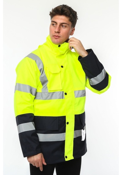Uniprom İş Kabanı Parka Su Ve Rüzgar Geçirmez Rain Safety Model Membranlı Neon Sarı Erkek Neon Sarı