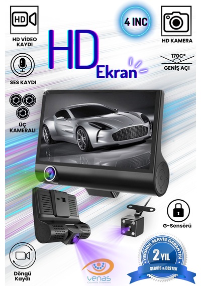 4 İnç 3 Kameralı Hd Ekran Geniş Açılı Araç Güvenlik Kamerası