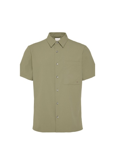 Calvin Klein Ss Solid Seersucker Erkek Gömlek-16337 Haki
