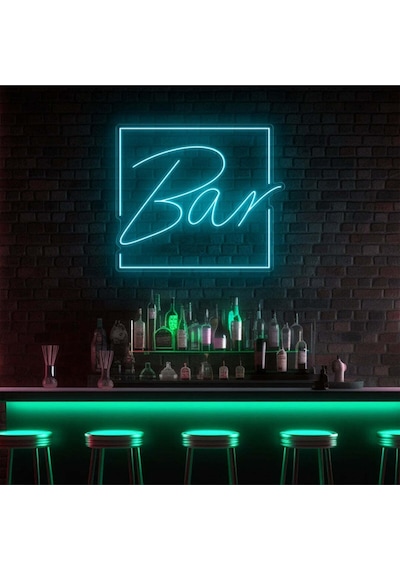 Bar Yazılı Neon Tabela Turkuaz