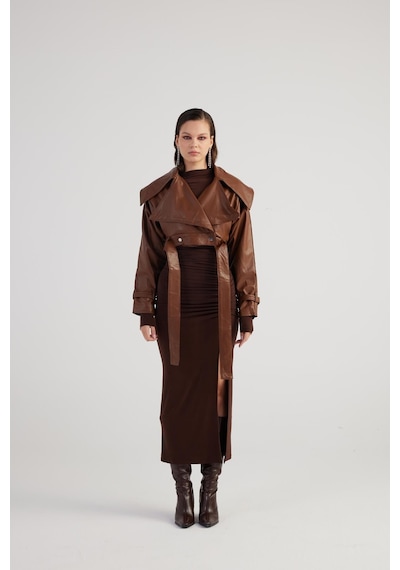 Holly Lolly Crop Model Astarlı Kemerli Neeko Deri Ceket Kahverengi Kahve