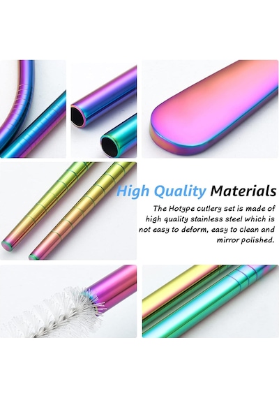 Valkyrie 8 Parça Çantalı Yolculuk Çatal Bıçak Kaşık Pipet Chopstick Seti Kamp Okul Ofis Tatil Paslanmaz Çelik Renkli Çok Renkli
