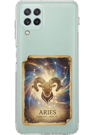 Samsung Galaxy A22 İle Uyumlu Burç Kartları Koç Tasarımlı Şeffaf Silikon Kılıf Şeffaf