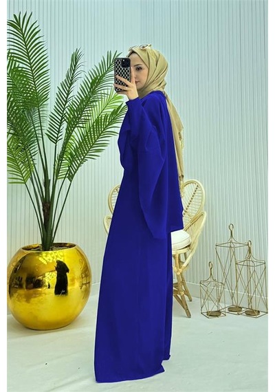 Neşeli Butik Kadın Pelerinli Kemer Detaylı Tesettür Tulum Nms061 Saks