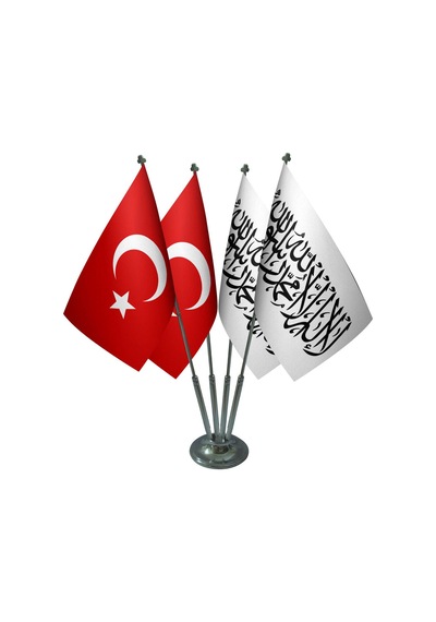 Masa Üstü Afganistan Bayrağı Türk Bayrağı Dörtlü Krom Direk Masa