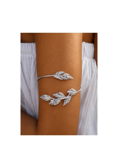 Dryas Gri Yaprak Figürlü Gümüş Renkli Kol Takısı Üst Kol Bileziği Bohem Spiral Kolluk Silver Pazu Takısı Kırmızı