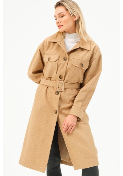 Z6777 Dewberry Bayan Palto-camel-camel