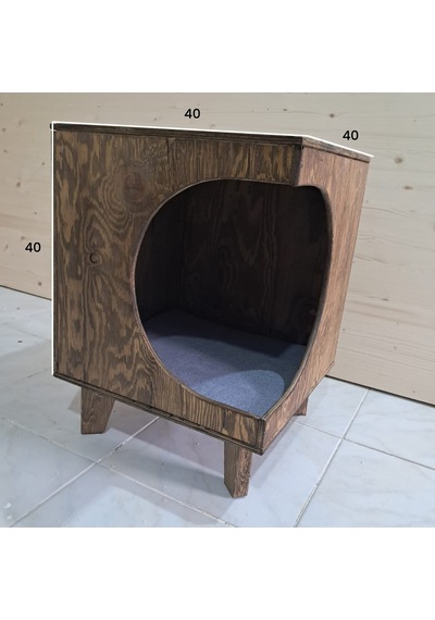 Dekoratif Ahşap Kedi Evi Ve Yan Sehpa