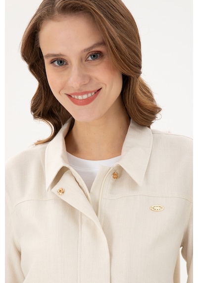 U.s. Polo Assn. Kadın Ekru Gömlek Desenli 50290292-vr019 Ekru