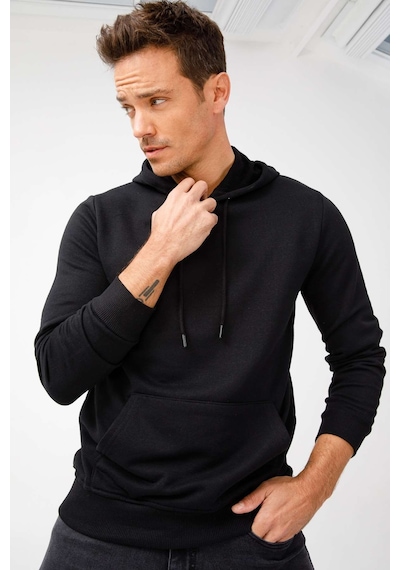 Igs İgs Erkek Siyah Modernfıt / Ekstra Dar Kalıp Kapşonlu Fermuarsız Sweatshirt Siyah