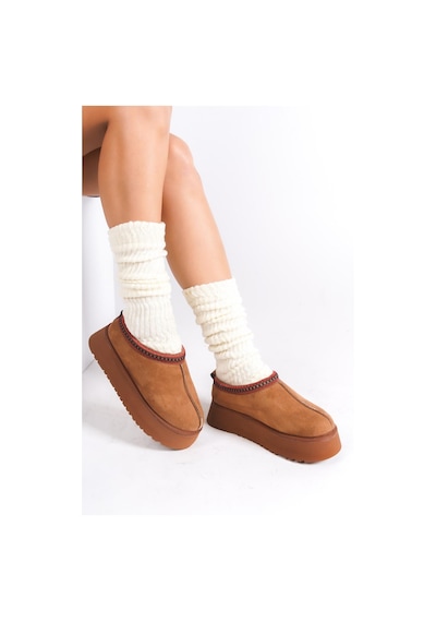 Asmi Shoes Kadın Rose İçi Tüylü Düz Taban Ayakkabı - Yarım Bot Taba Taba