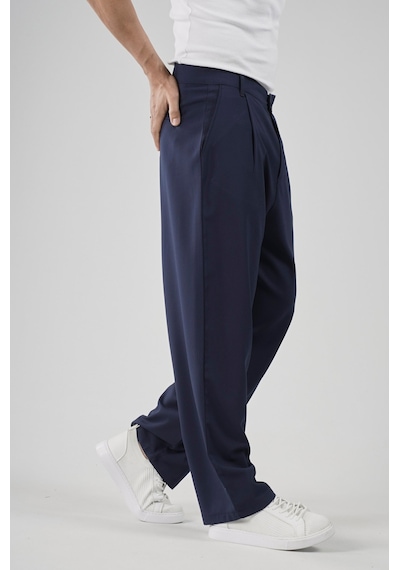 King-brich Baggy Kalıp Pileli Kumaş Pantolon Lacivert King-brich Baggy Kalıp Pileli Kumaş Pantolon Lacivert
