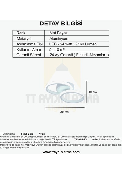 Tt305-2-By Tt Aydınlatma Mat Beyaz 2 Li Led Avize