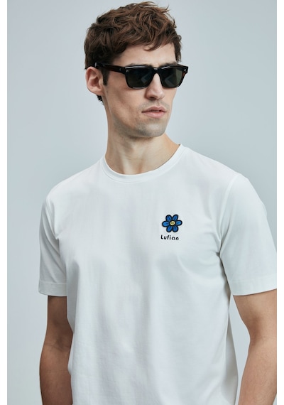 Lufian Erkek Peace Modern Grafik T-shirt 111020246 Kırık Beyaz KIRIK BEYAZ