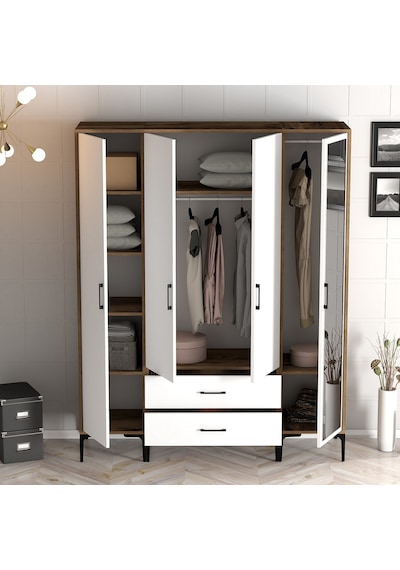 Variant Kumsal 4 Kapılı Str Gardrop - Ceviz / Beyaz Variant Kumsal 4 Kapılı Str Gardrop - Ceviz / Beyaz