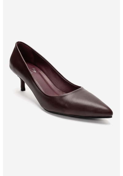 Luvi Shoes Jalen Bordo Cilt Hakiki Deri Kadın Kısa Topuklu Ayakkabı