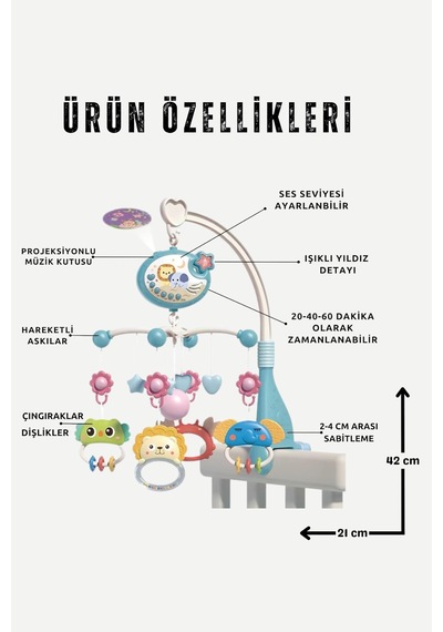 Bebek Dönencesi Müzikli ve Işıklı Çıngıraklı Projektör - Mavi