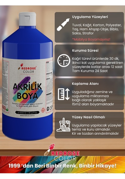 Red Rose Ana Renkler Akrilik Boya 4'lü Set 4 x 1 KG