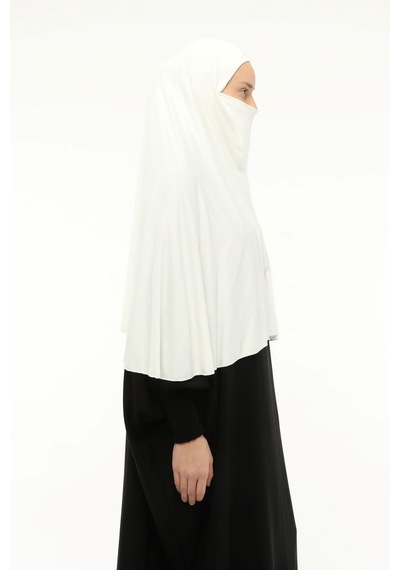 Altobeh Hazır Türban Peçeli Pratik Eşarp Tesettür Nikaplı Hijab - Namaz Örtüsü Sufle 3xl - Ekru Ekru