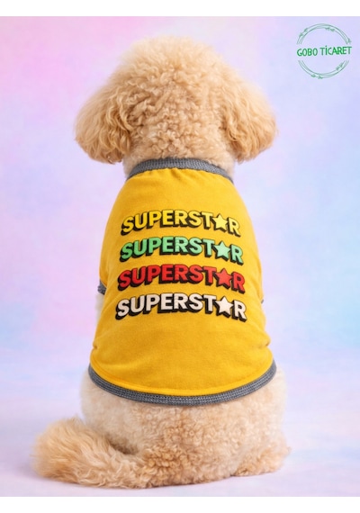 Sarı Superstar Yazılı Kedi Ve Köpek Kıyafeti Tişörtü Elbisesi Xsmall/xs/beden 0