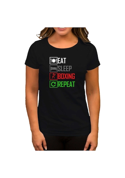 Boxing Repeat Siyah Kadın Tişört Siyah