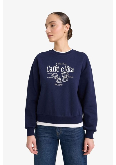 Defacto Relax Fit Bisiklet Yaka Baskılı Kalın Sweatshirt G6298ax25wnnv251 Lacivert-nv251
