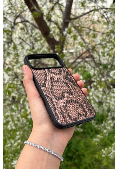 iPhone Uyumlu 17 Pro Max Yılan Desenli Kabartma Dokulu Kılıf Açık Kiremit