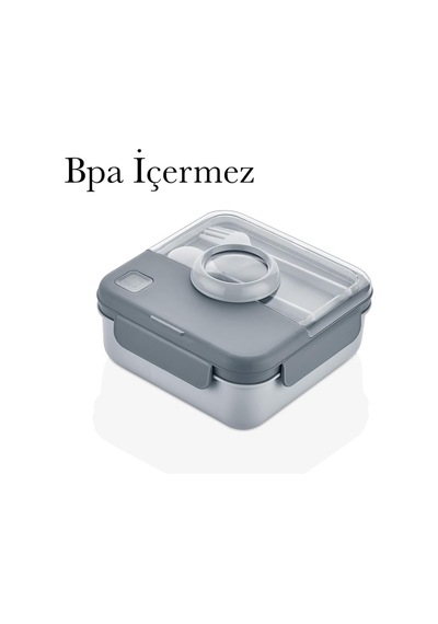 Paket Yemek Kutusu Bpa İçermez Çatal Kaşıklı Beslenme Kutusu Gri Çok Renkli
