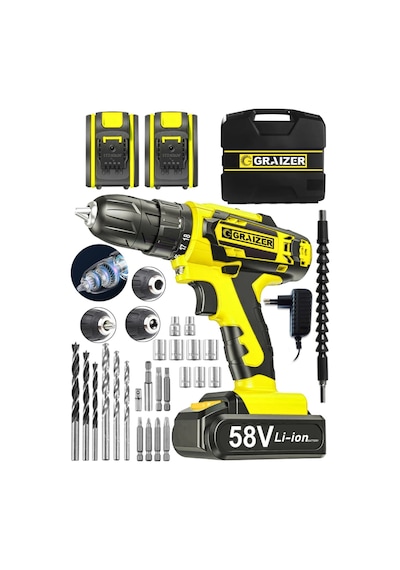 Graizer V-Tec 58 V 5 Ah Çelik Motor - Şanzuman Darbeli Çift Akülü Vidalama Matkap
