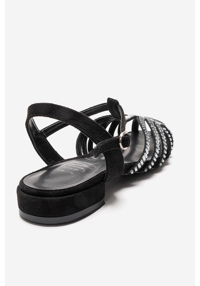 Luvishoes Lavına Siyah Süet Taşlı Kadın Sandalet