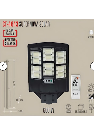 Cata Ct-4643 600w Süpernova Solar Sokak Armatürü Cata