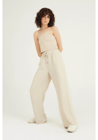 Quzu Beli Lastikli Bol Paça Taş Kadın Pantolon 70858 Taş