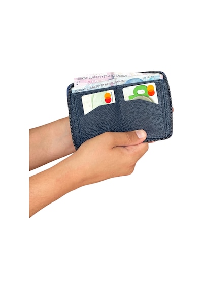 Premium Serisi Özel Kutulu Lüks Deri Dikey Fermuarlı Cüzdan Kemer Kartlık Ve Tesbih Erkek Seti Lacivert