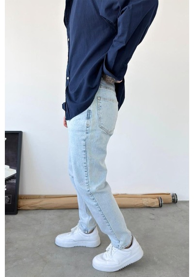 Buz Mavi Basic Boyfriend Pantolon Buz Mavi