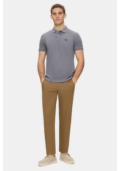 Ucla Lakes Koyu Gri Polo Yaka Nakışlı %100 Pamuk Standard Fit Erkek Tshirt