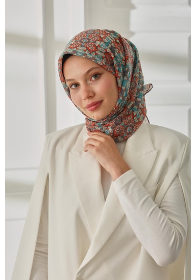 Silk Home Soft Eşarp 73093-19 Gök Mavi, Kırmızı, Ekru, Koyu Gri