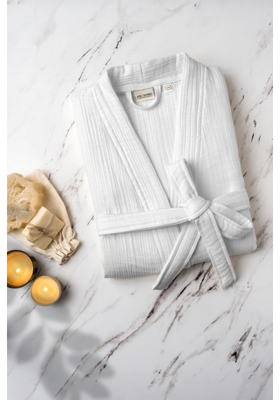 Unisex Kimono Bornoz - Beyaz