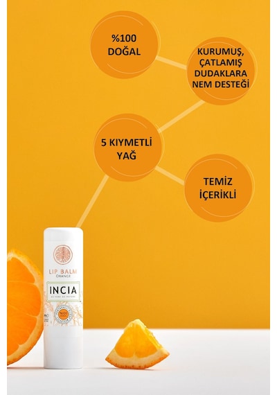 INCIA %100 Doğal Dudak Besleyici Portakal Bitkisel Nemlendirici Dudak Bakım Kremi 6 G