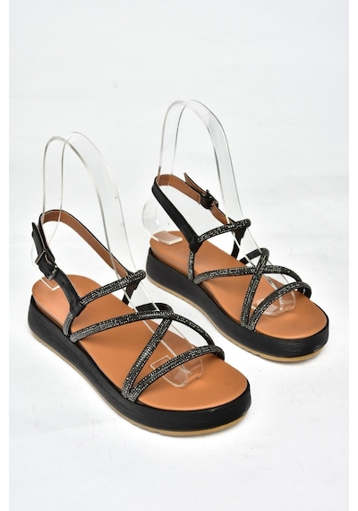 Fox Shoes S314002409 Siyah Taş Detaylı Kadın Sandalet Siyah