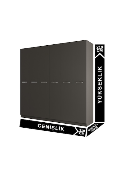 Aeka Ae-2190 Hisar 6 Kapaklı Çok Bölmeli Askılı Ve Raflı Geniş Hacimli Gardırop 210x210 Cm Antrasit - Antrasit Aeka Ae-2190 Hisar 6 Kapaklı Çok Bölmeli Askılı Ve Raflı Geniş Hacimli Gardırop 210x210 Cm Antrasit - Antrasit