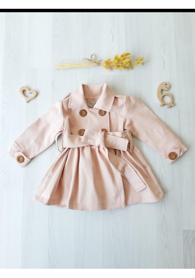 Nursu Baby Gül Kurusu Kız Bebek Trençkot-Pudra