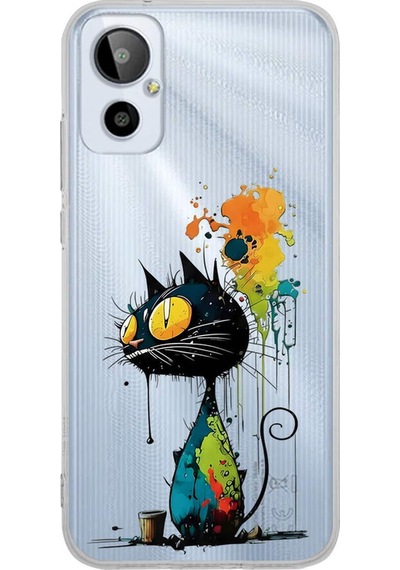 General Mobile 23se İle Uyumlu Splash Kedi Tasarımlı Şeffaf Silikon Kılıf 051e